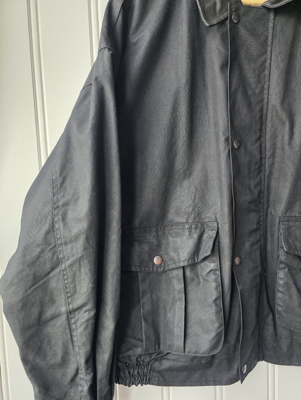 Outback Trail Foxfire Aussie Pathfinder Black Waxed Oilskin Bomber Jacket Mens L - Picture 4 of 12